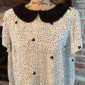 Black and white collared star blouse